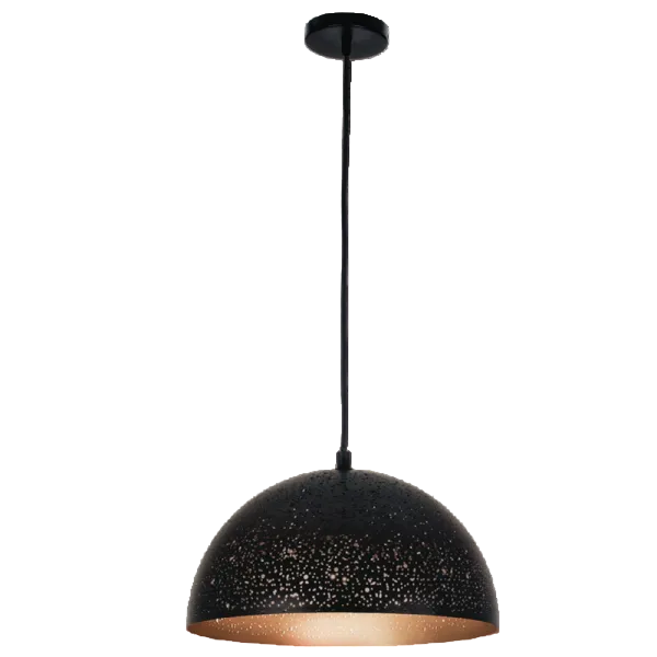 Metal Pendant Black, Gold Inner E27 300mm #PEN745 BLACK