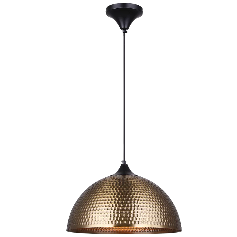 Hammered Metal Dome Pendant Black, Antique E27 #PEN935 BK/AQ