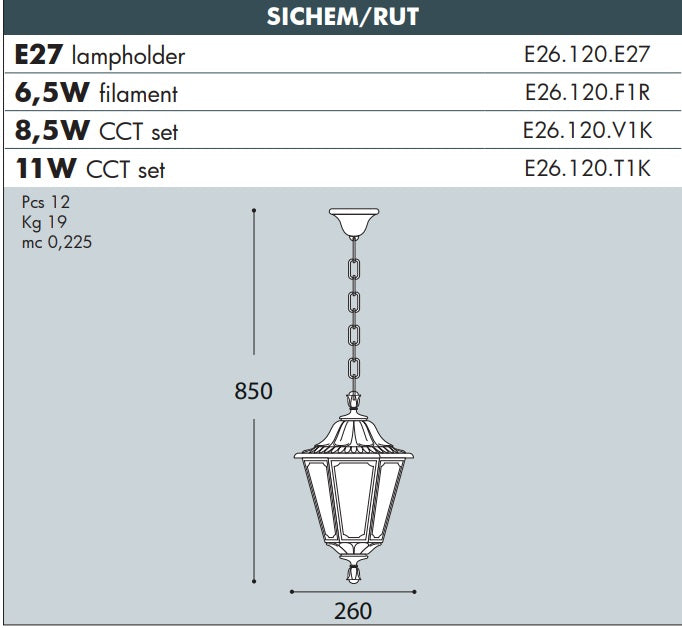 SICHEM/RUT Garden Pendant Lantern - #E26.120B