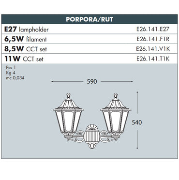 BISSO/RUT Garden Wall 2L Lantern - #E26.141B