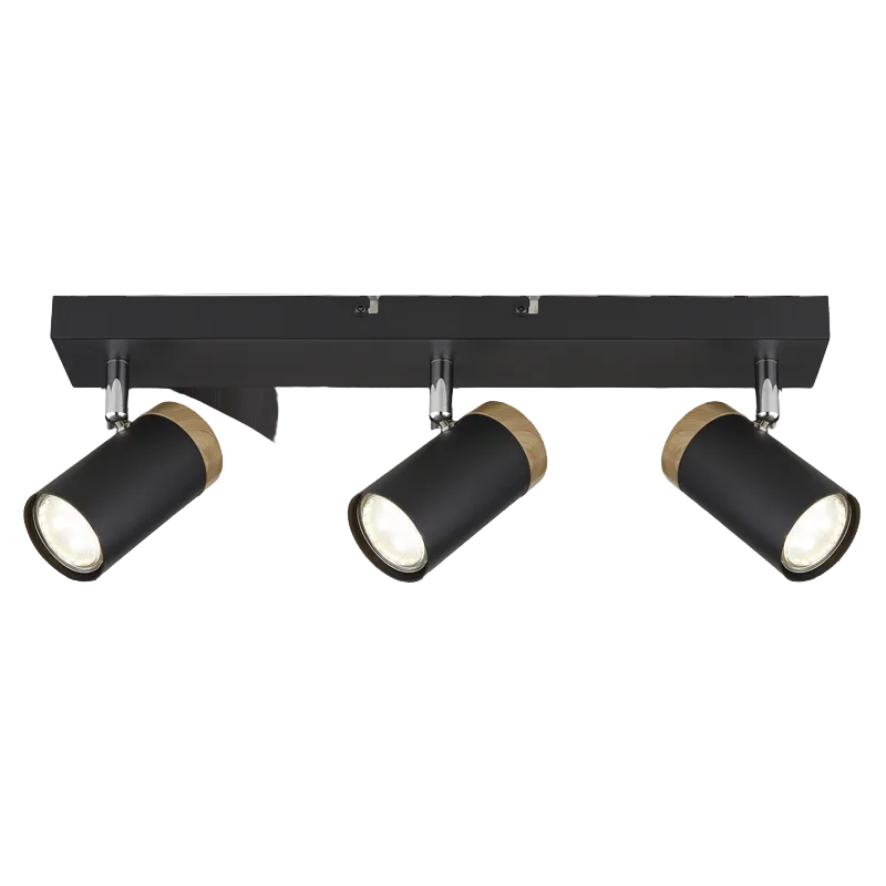 3 Lt Ceiling Spot Black, Wood Finish GU10 #S412/3 BLACK