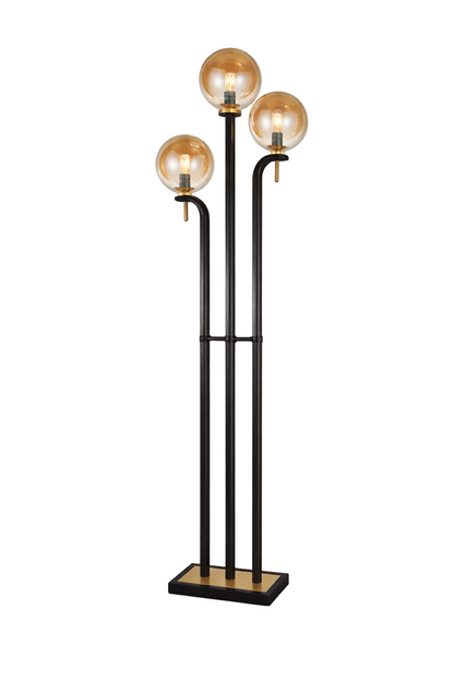 Metal Floor Lamp Antique Brass, Amber Glass E27 #SL423 AMBER