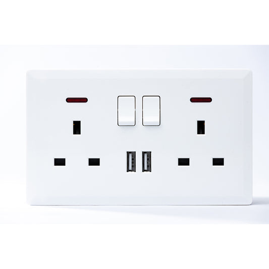 Switched Double 13A Socket with 2 USB Port (White) - #S7.0-048W