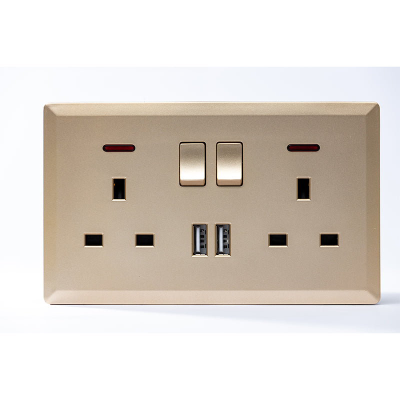 Switched Double 13A Socket with 2 USB Port (Gold) - #S7.0-048G