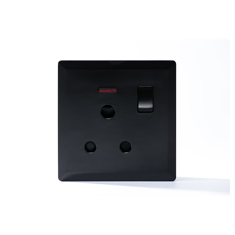 Switched 15A Socket with Neon (Black) - #S7.0-018B