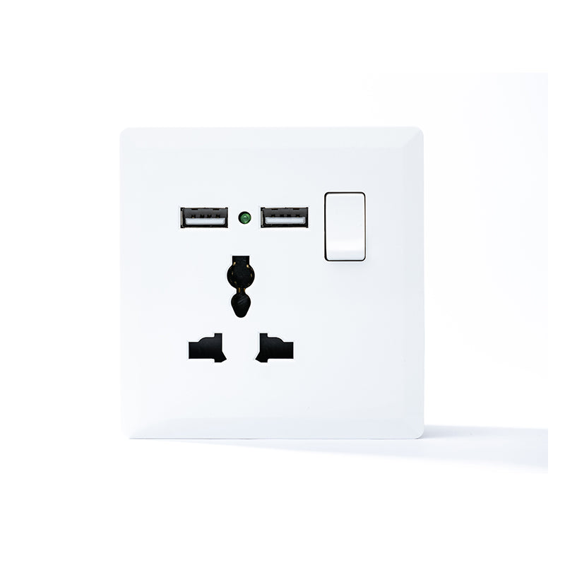 Switched 3 Pin Universal Socket With 2 USB port (White) - #S7.0-032W