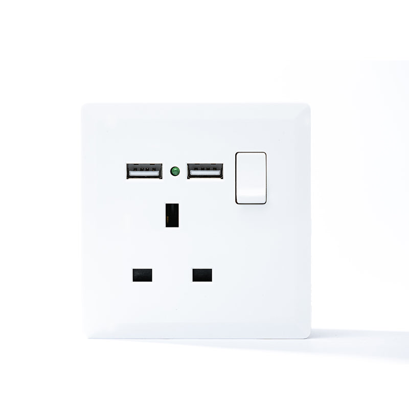 Switched 13A Socket With 2 USB Port (White) - #S7.0-031W