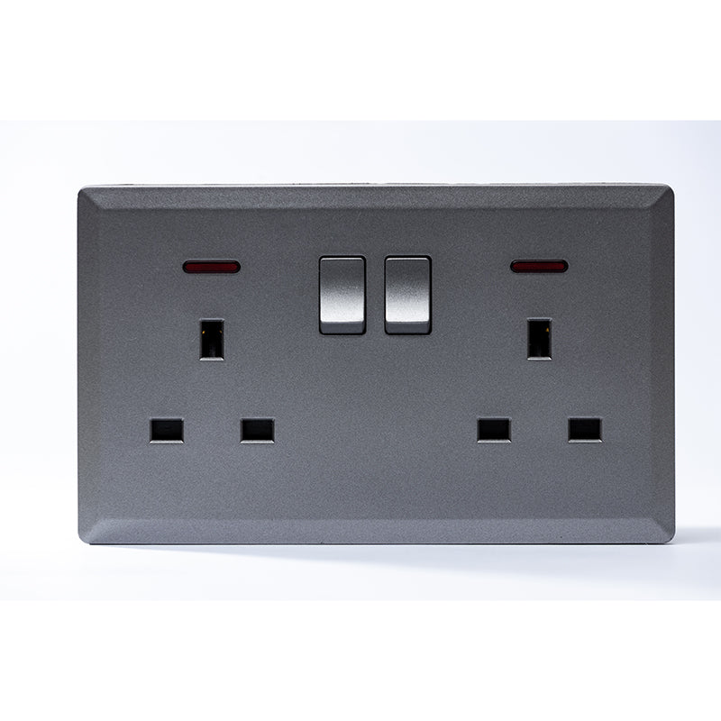 Switched Double 13A Socket with Neon (Silver) - #S7.0-045S