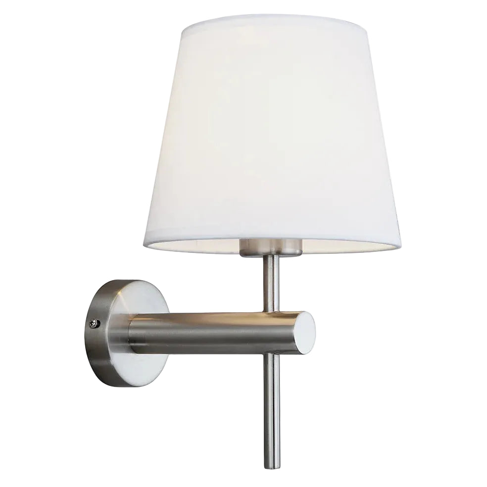 Satin Chrome Wall Light w Brkt White Shade E27 #WB276 SATIN