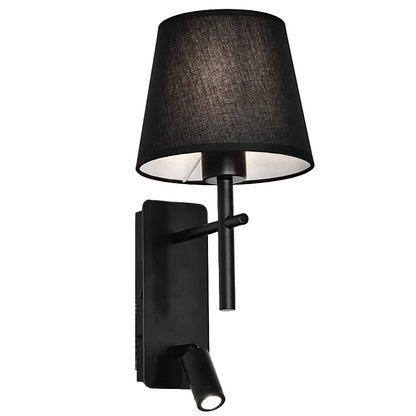 Metal Wall Lt w Black Shade, 2 Switches #WB278 BLACK
