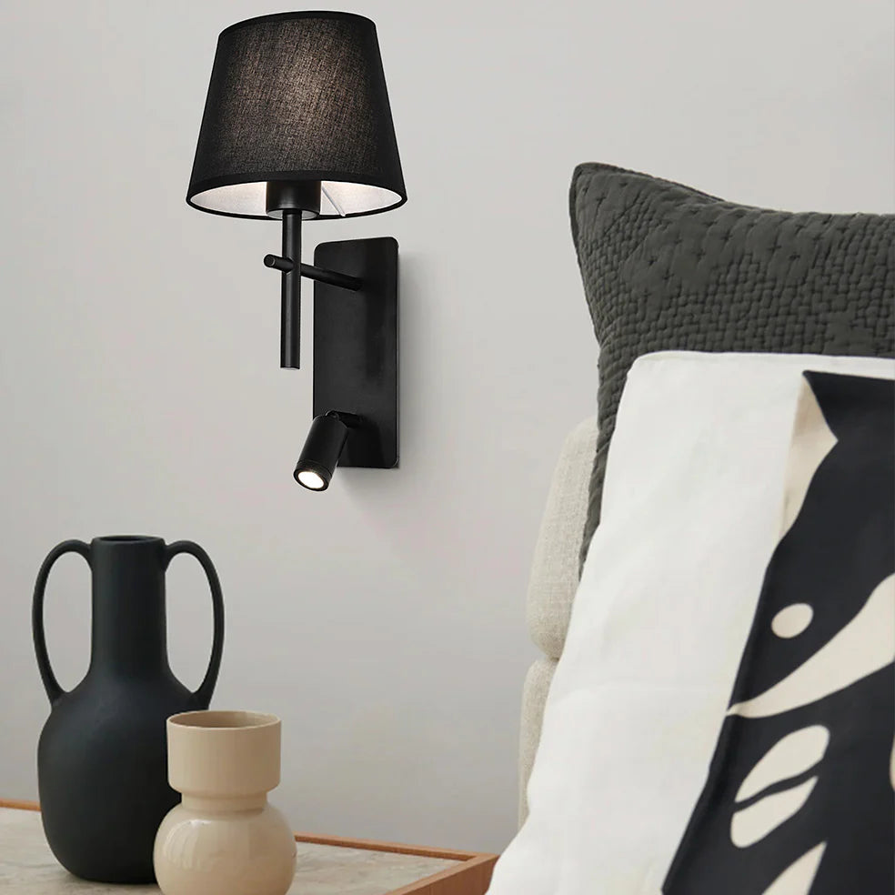 Metal Wall Lt w Black Shade, 2 Switches #WB278 BLACK
