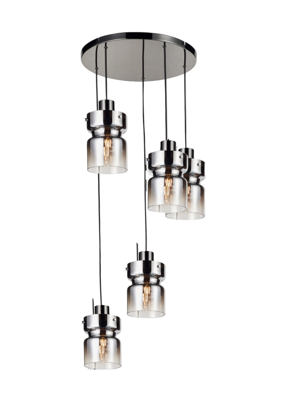 Principina 5-Light Round Pendant Lamp with Black Braided Cables #ZV22077-5A