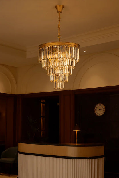 Large Crystal 5 Tier Chandelier, Sat Gold E14  #KLCH-6515/6-SG