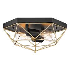 Metal 2 Lt Ceiling Fitting Black, Gold E27 #CF439 BK/GOLD