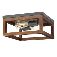 Metal, Wood Surf Ceiling Fitting Blk, Wood 2xE27  #CF441 BK/WOOD
