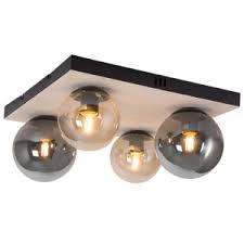 Metal , Glass 4 Lt Ceiling Fitting Blk, Amber 3XE27  #CF516 BK/AMBER
