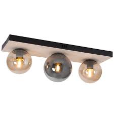 Metal , Glass 3 Lt Ceiling Fitting Blk, Amber 3XE27  #CF517 BK/AMBER (NEW STOCK ARRIVING SOON)