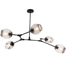 Metal & Smoke Glass Ceiling light 5x40W  #CH264/5 BLACK