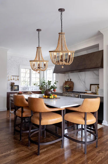 Metal, Rope and Wood Bead Chandelier Brown E14 #CH894/3 BEAD