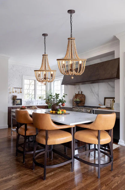 Metal, Rope and Wood Bead Chandelier Brown E14 #CH894/3 BEAD