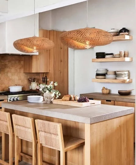 40W Wood, Bamboo Pendant Natural E27 800mmᶲ #PEN260 NATURAL